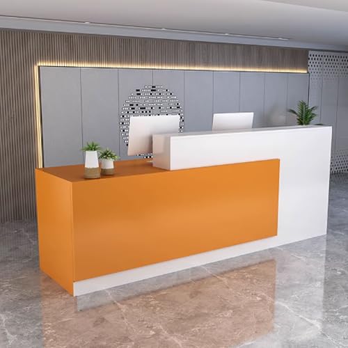 Moderner Rezeptionstisch – 1,4 m Fronttheke für Büros, Geschäfte, Salons und Restaurants – einfache Montage, Holzwerkstoff in Weiß und Orange, stilvolles Design Moderner Rezeptionstisch – 1,4 m Fronttheke für Büros, Geschäfte, Salons und Restaurants – einfache Montage, Holzwerkstoff in Weiß und Orange, stilvolles Design von Generisch