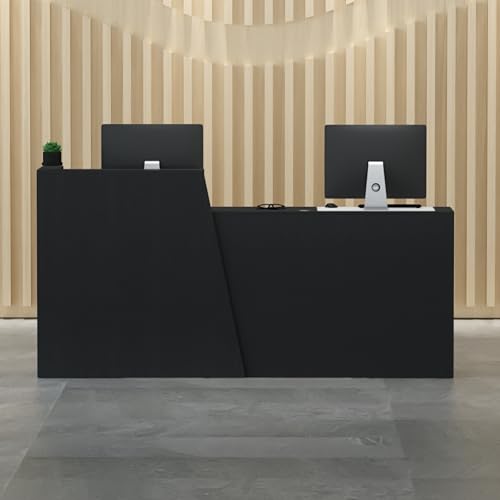 Moderner Rezeptionstisch aus Holz mit Theke und Schubladen, stilvoller Schreibtisch für Salon, Büro, Lobby, schwarzes Finish, rechte Seite, 200 x 42 x 100 cm, platzsparendes Design von Generisch