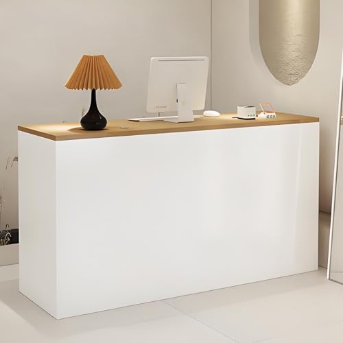Moderner Rezeptionstisch aus Holz mit abschließbaren Schubladen, stilvolle Theke für Büros, Lobbys und Salons, 120 cm, funktionales Design in weißer Oberfläche von Generisch