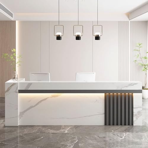 Moderner Rezeptionstisch mit Stauraum, stilvoller Büro-Schreibtisch für Salons und Einzelhandel, weiche Beleuchtung, weiß-graue Oberfläche, perfekt für Schönheits- und Bekleidungsgeschäfte, funktional Moderner Rezeptionstisch mit Stauraum, stilvoller Büro-Schreibtisch für Salons und Einzelhandel, weiche Beleuchtung, weiß-graue Oberfläche, perfekt für Schönheits- und Bekleidungsgeschäfte, funktional von Generisch