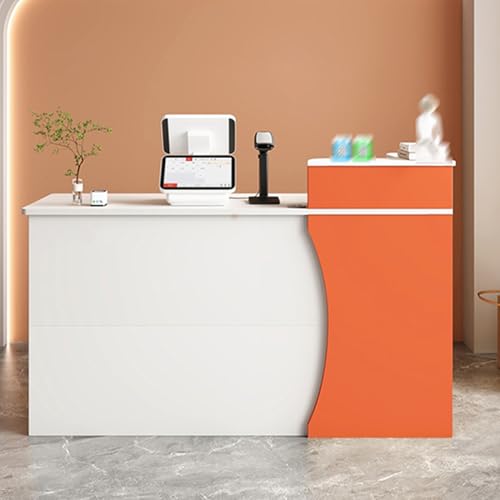 Moderner Rezeptionstisch mit abschließbaren Schubladen für Geschäfte, Salons und Einzelhandelsgeschäfte, kleiner Schreibtisch in minimalistischem Design (Orange, 80 cm) von Generisch