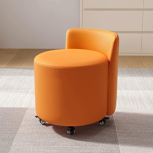 Moderner Rollhocker Leder Ottomane mit Rückenlehne Kleine Fußstütze zum Schuhwechsel Stilvoller Orange Polsterstuhl für Wohnzimmer & Schlafzimmer von Generisch