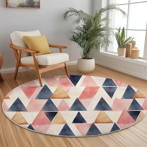 Moderner Rutschfeste Teppich Rund, 100 x 100 cm Maschine Waschbar Teppich mit Einfach Aquarell Dreiecke Muster, Hellrosa Kurzflor Teppiche Runder für Schlafzimmer Kinderzimmer Sofa Küche Fußmatte Moderner Rutschfeste Teppich Rund, 100 x 100 cm Maschine Waschbar Teppich mit Einfach Aquarell Dreiecke Muster, Hellrosa Kurzflor Teppiche Runder für Schlafzimmer Kinderzimmer Sofa Küche Fußmatte von Generisch
