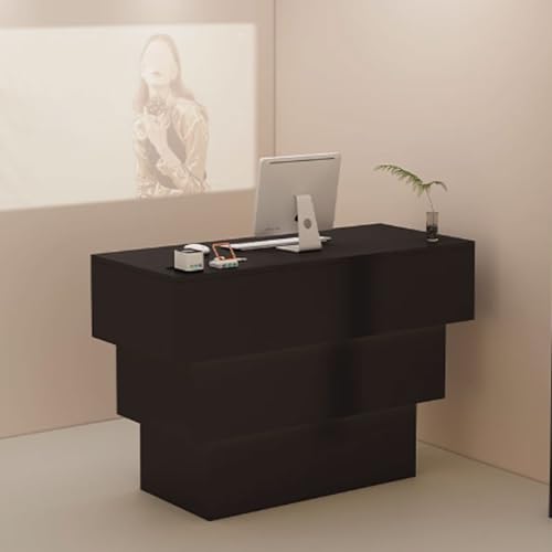 Moderner Salon-Empfangstisch mit weicher LED-Beleuchtung, stilvolle schwarze Fronttheke für Salons, Bekleidungsgeschäfte und Restaurants, 140 x 50 x 90 cm, elegantes Design für ein verbessertes Moderner Salon-Empfangstisch mit weicher LED-Beleuchtung, stilvolle schwarze Fronttheke für Salons, Bekleidungsgeschäfte und Restaurants, 140 x 50 x 90 cm, elegantes Design für ein verbessertes von Generisch