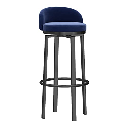 Moderner Samt-Barhocker mit Drehgelenk, 65 cm Thekenhöhe, schicker Esszimmerstuhl mit niedriger Rückenlehne und schwarzen Metallbeinen, stilvolles Fell für Küche und Zuhause, Pub, 1 Stück, Blau von Generisch