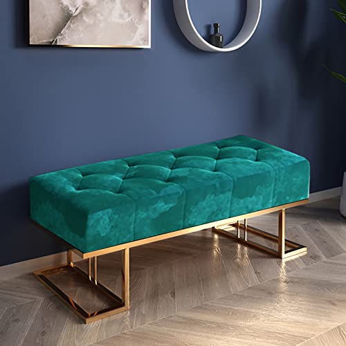 Moderner Samt Fußstütze Hocker - Getufteter gepolsterter Fußhocker für Schlafzimmer Wohnzimmer & Flur - Stilvolle Eingangsbank mit Metallfuß Grün 100x40x40cm von Generisch