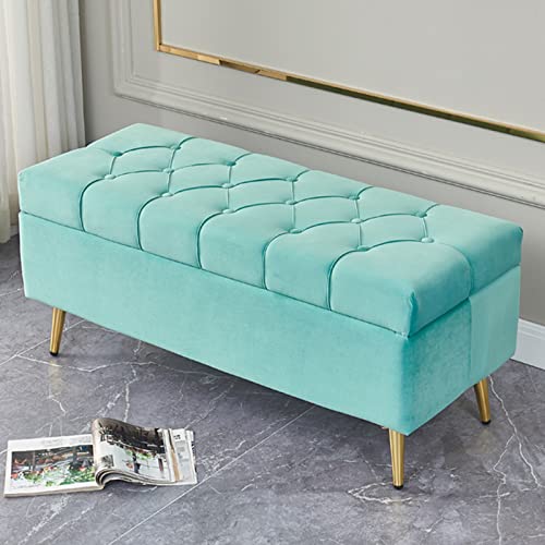 Moderner Samt-Pouf-Hocker mit goldenen Beinen und Knöpfen, gepolsterte Fußstütze zum Schuhwechseln, Wohnzimmer, Schlafzimmer, Flur, Grün, 60 x 40 x 45 cm von Generisch
