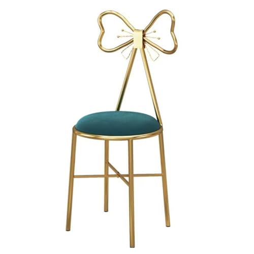 Moderner Samt-Schminktischstuhl mit Eisenrahmen, Fliege, Design, 30 x 32 x 80 cm, idealer Loungesessel für Salon, Spa, Café, Pub, Küche (rosa und grün) von Generisch