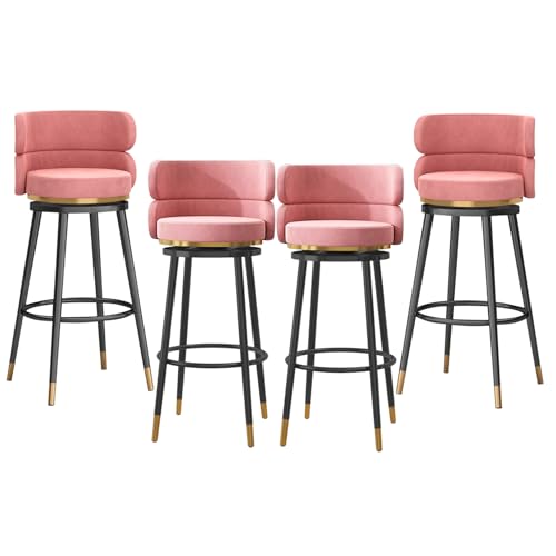 Moderner Samt-gepolsterter Esszimmerstuhl-Set, hohe Rückenlehne, Barhocker für Küche, Insel, Thekenhöhe, Barhocker mit schwarzen Beinen, stilvolles rosa Design, 75 cm, 4 Stück von Generisch