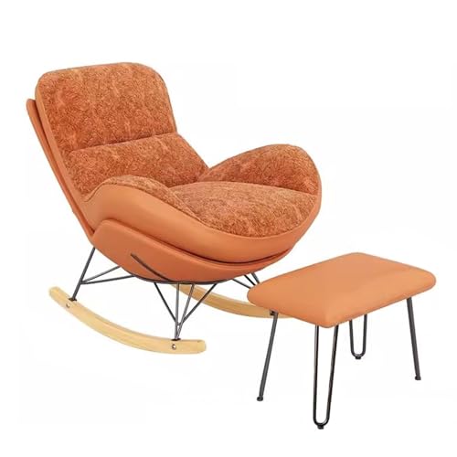 Moderner Schaukelstuhl, gepolsterter Wohnzimmerstuhl mit doppelseitigem Kissen und Fußstütze, bequemer Lazy Lounge, Akzentstuhl (rosa Größe) von Generisch