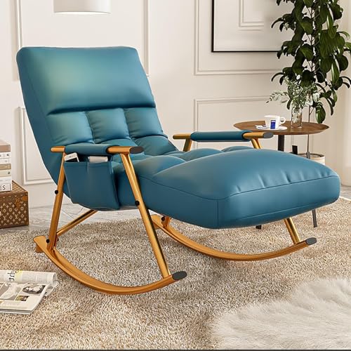 Moderner Schaukelstuhl aus Metall mit hoher Rückenlehne und Sessel-Design, 200 kg, Blau mit goldenen Beinen von Generisch