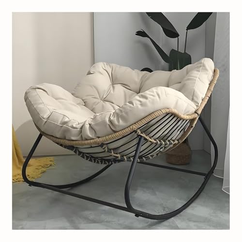 Moderner Schaukelstuhl für Erwachsene, Eiförmiges Design mit Kissen gepolstert, übergroßer Rattan-Loungesessel mit Metallgestell für Outdoor Garten Terrasse Entspannung Moderner Schaukelstuhl für Erwachsene, Eiförmiges Design mit Kissen gepolstert, übergroßer Rattan-Loungesessel mit Metallgestell für Outdoor Garten Terrasse Entspannung von Generisch