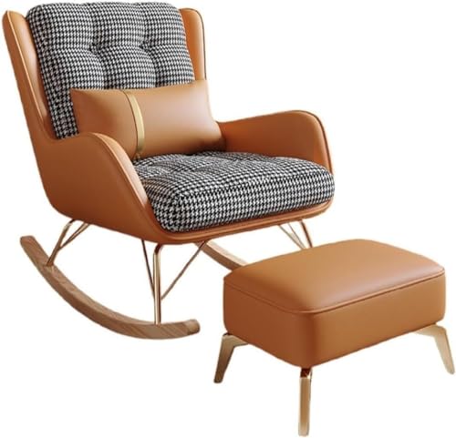 Moderner Schaukelstuhl für Wohnzimmer, mit Fußhocker und weichem Schlafsessel, Orange von Generisch