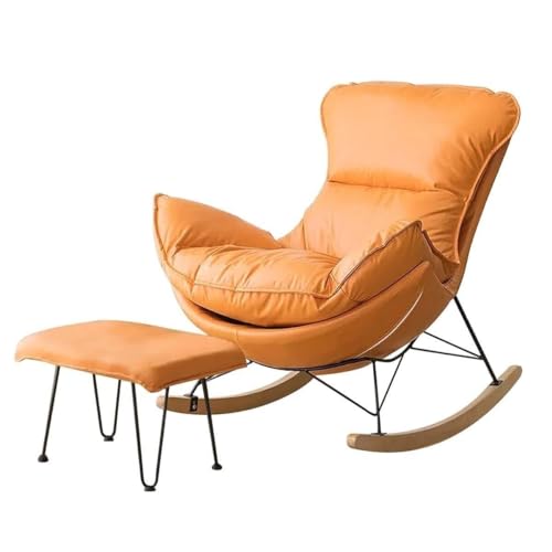 Moderner Schaukelstuhl mit Fußhocker und leuchtender orangefarbener Farbe, Relaxsessel für Wohnzimmer, Schlafzimmer oder Balkon, weicher Schlafstuhl zum Lesen und Lounge, mit Ottomane von Generisch