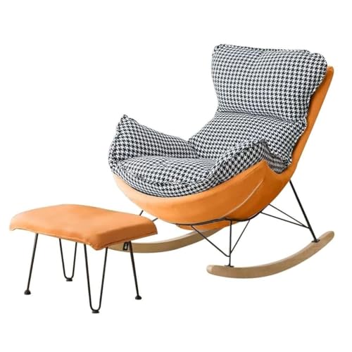 Moderner Schaukelstuhl mit Fußhocker zum Entspannen auf Balkon oder Wohnzimmer, weicher Schlafstuhl für Schlafzimmer, Lesen, Orange von Generisch