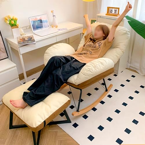 Moderner Schaukelstuhl mit Fußstütze, hohe Rückenlehne, Schaukelstuhl für gemütliches Lesen im Schlafzimmer oder Wohnzimmer, Weiß von Generisch