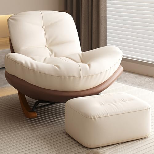 Moderner Schaukelstuhl mit Massivholzbeinen und gepolstertem Sitz, hohe Rückenlehne, Sessel für bequemen Innenbereich im Schlafzimmer und Wohnzimmer (Khaki + Fußstütze) von Generisch