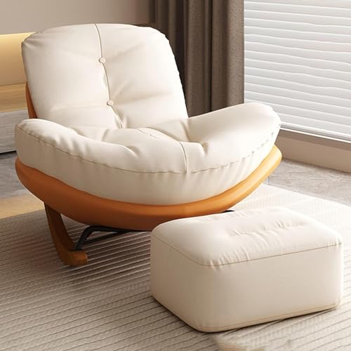 Moderner Schaukelstuhl mit Massivholzbeinen und gepolstertem Sitz, hohe Rückenlehne, Sessel für bequemes Schlafzimmer und Wohnzimmer (Orange) von Generisch
