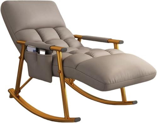 Moderner Schaukelstuhl mit Seitentaschen und verstellbarer Fußstütze, bequemer Relaxstuhl für den Innenbereich, stilvolle graue und goldene Beine, perfekt für Schlafzimmer und Wohnzimmer. von Generisch
