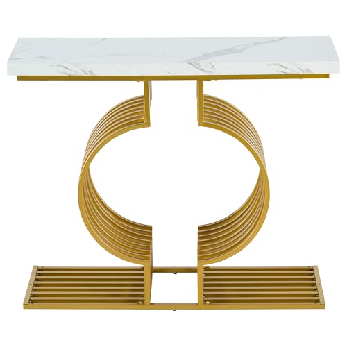 Moderner Schlichter weißer Hochglanz-Couchtisch, Kleiner Beistelltisch für das Wohnzimmer, Konsolentisch, Goldener Fuß, Zwei Platzierungspositionen verfügbar 100 * 35 * 80 cm Moderner Schlichter weißer Hochglanz-Couchtisch, Kleiner Beistelltisch für das Wohnzimmer, Konsolentisch, Goldener Fuß, Zwei Platzierungspositionen verfügbar 100 * 35 * 80 cm von Generisch
