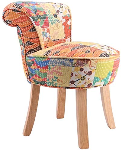 Moderner Schminkhocker mit hoher Rückenlehne aus Samt mit Holzbeinen, stilvoller Schminktisch für Schlafzimmer (Orange + Gelb) von Generisch