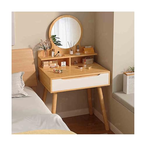 Moderner Schminktisch mit Spiegel für Schlafzimmer, Eiche, Frisiertisch, stilvoller Kosmetik-Schreibtisch für Schlafzimmer und Ankleidezimmer (60 x 40 x 128,5 cm) von Generisch