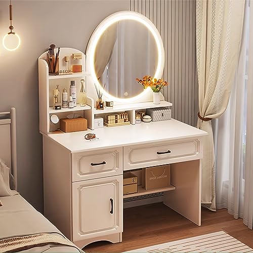 Moderner Schminktisch mit Spiegelleuchte und Aufbewahrung, einstellbare Helligkeit und 3 Beleuchtungsmodi, große Schublade, ideal für Schlafzimmer, Schminktisch von Generisch