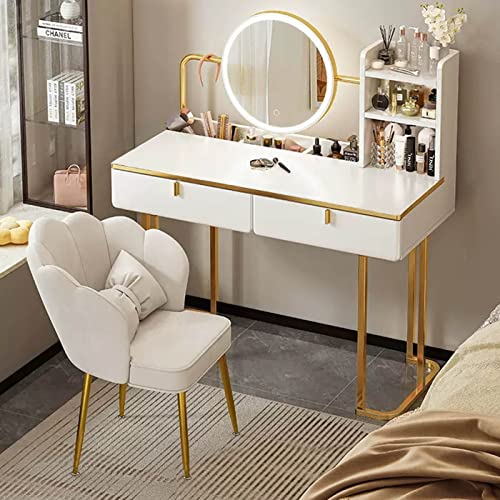 Moderner Schminktisch mit beleuchtetem Spiegel, Schminktisch mit Ablageflächen und gepolstertem Hocker, ideal für Frauen- und Mädchenschlafzimmer von Generisch