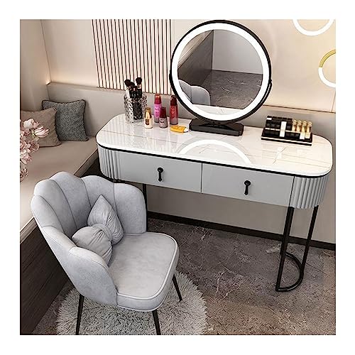 Moderner Schminktisch mit farbigem, dimmbarem Spiegel, gepolstertem Hocker und Schubladen mit großem Fassungsvermögen, ideal für Schlafzimmer oder Ankleidezimmer Moderner Schminktisch mit farbigem, dimmbarem Spiegel, gepolstertem Hocker und Schubladen mit großem Fassungsvermögen, ideal für Schlafzimmer oder Ankleidezimmer von Generisch