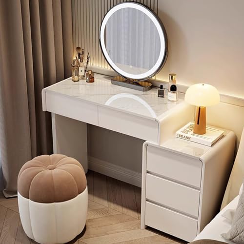 Moderner Schminktisch mit verstellbarem Spiegel und mehreren Schubladen, 80 cm breit, kratzfeste Schiefertischplatte, leicht zu reinigen, Beige (A 60 cm) von Generisch