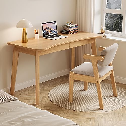 Moderner Schreibtisch aus Massivholz mit 2 Schubladen, gebogener Schreibtisch für Computer, 78,9 cm (31 Zoll) Arbeitsfläche von Generisch