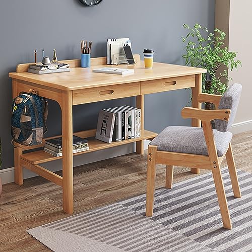 Moderner Schreibtisch aus Massivholz mit Schubladen für Heimbüro, Computer-Arbeitsplatz (99 cm, natürliches Finish) von Generisch