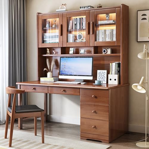 Moderner Schreibtisch mit Stall, Arbeitszimmertisch mit Schublade und Glastür, Schreibtisch Arbeitsplatz für kleine Räume (100 x 60 x 186 cm, Braun) von Generisch