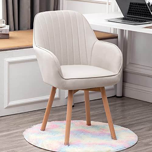 Moderner Schreibtischstuhl aus Holz mit gepolstertem Sitz im Stil der Mitte des Jahrhunderts für Büro oder Esszimmer, niedlicher und bequemer Sessel ohne Rollen (Weiß, 2er-Set) von Generisch