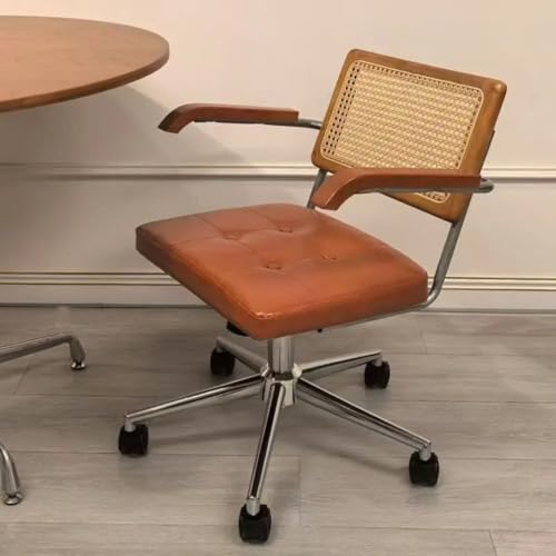 Moderner Schreibtischstuhl aus Leder mit Rückenlehne aus natürlichem Rattan, für Mädchen, höhenverstellbarer Computerstuhl Moderner Schreibtischstuhl aus Leder mit Rückenlehne aus natürlichem Rattan, für Mädchen, höhenverstellbarer Computerstuhl von Generisch
