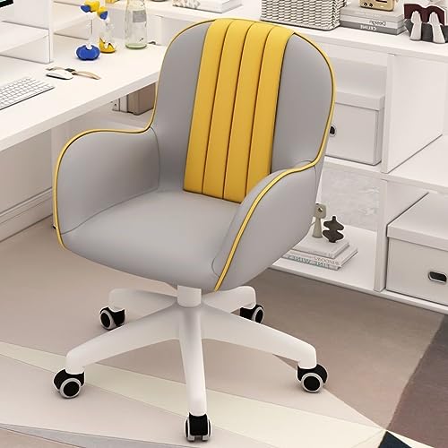 Moderner Schreibtischstuhl aus PU-Leder mit Armlehnen, Drehstuhl für Computer, Arbeitszimmer, Schlafzimmer, Hellgrau von Generisch