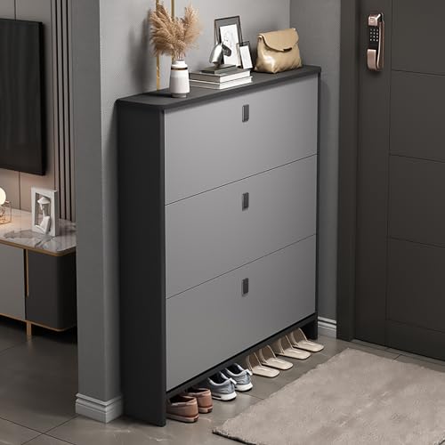 Moderner Schuhschrank mit 3 Schubladen, freistehend, schmal, mit verstecktem Stauraum für den Eingangsbereich, Kippeimer-Design, stilvolles graues Regal (60 cm) von Generisch