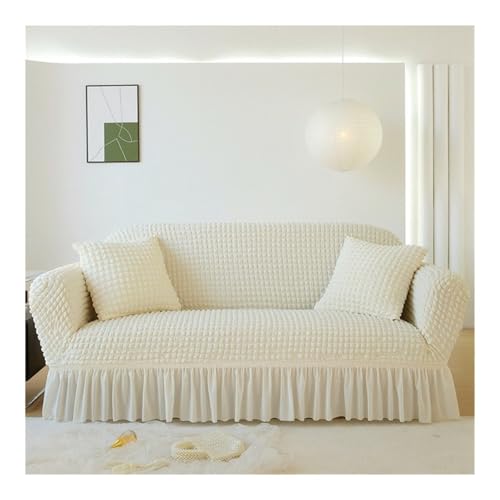 Moderner Seersucker-Couchbezug im Bauernhaus-Stil, gestreift, mit Rüschenrock, Stretch-Sofa-Schonbezüge für 4-Sitzer, Zweisitzer, Möbelschoner (235 x 300 cm) von Generisch