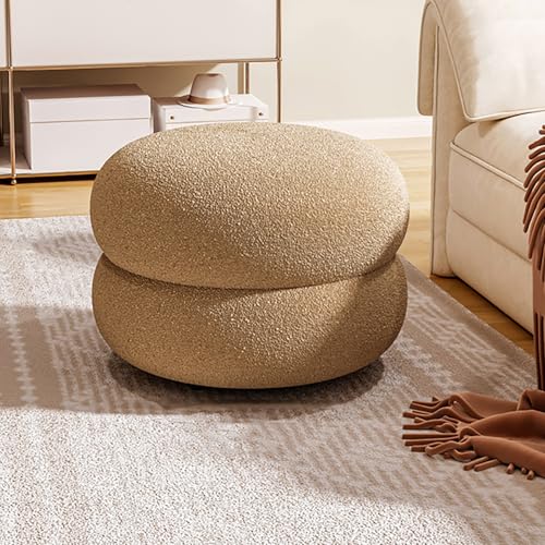 Moderner Sherpa Ottoman Hocker - Runder Boucle Fußhocker für Wohnzimmer & Schlafzimmer - Kompakt Gepolsterter Schminkhocker - Gepolsterte Fußstütze Ottomane von Generisch