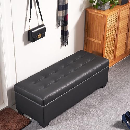 Moderner Sitzhocker mit Stauraum, rechteckig, Kunstleder, für Eingangsbereich, Schlafzimmer, Wohnzimmer, Büro, stilvolle Fußstütze mit verstecktem Stauraum von Generisch