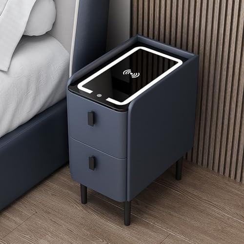 Moderner Smart LED Nachttisch mit Ladestation Bluetooth Audio Zwei Schubladen Marineblau Holz Design Multifunktional und Schlicht 25cm Breite Typ A Moderner Smart LED Nachttisch mit Ladestation Bluetooth Audio Zwei Schubladen Marineblau Holz Design Multifunktional und Schlicht 25cm Breite Typ A von Generisch