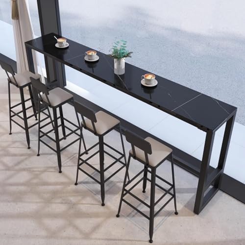 Moderner Stehtisch mit Schieferplatte – Industrielles rechteckiges Design, hohe Thekenhöhe, Metallfuß – einfacher Kaffeebartisch für Kneipe, Küche oder Esszimmer (Schwarz, 200 x 40 cm) von Generisch