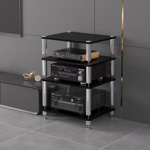Moderner Stereo-Schrank mit AV-Media-Ständer, Audio-Regal, Plattenspieler-Ständer und CD-Audio-Regal, Turm-Halter, moderner AV-Schrank für Zuhause/Büro/Theater in Schwarz (80 cm) von Generisch
