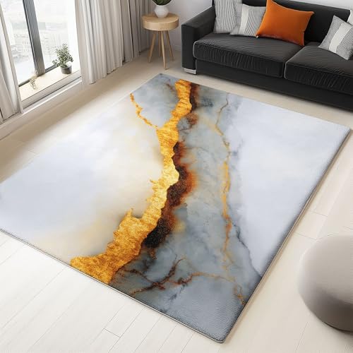 Moderner Stil Teppich Wohnzimmer 120 x 170 cm Kurzflor Waschbarer Teppiche Schlafzimmer, Weich Marmor Goldene Streifen rutschfest Teppich für Badezimmer Flur Esszimmer Büro von Generisch