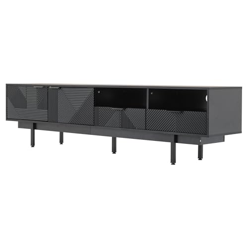 Moderner TV-Schrank mit abstraktem geometrischen Linien-Design – 200 cm Breite, Stauraum für 90-Zoll-Fernseher, schwarzes Spanplatten-Material, 5 Metallfüße & Kabelmanagement Moderner TV-Schrank mit abstraktem geometrischen Linien-Design – 200 cm Breite, Stauraum für 90-Zoll-Fernseher, schwarzes Spanplatten-Material, 5 Metallfüße & Kabelmanagement von Generisch