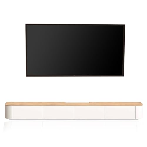 Moderner TV-Ständer für Wohnzimmer und Schlafzimmer, stilvolles Entertainment-Center mit Stauraum, Weiß und Holz-Finish, 220 cm, TV-Einheit, platzsparendes Design von Generisch