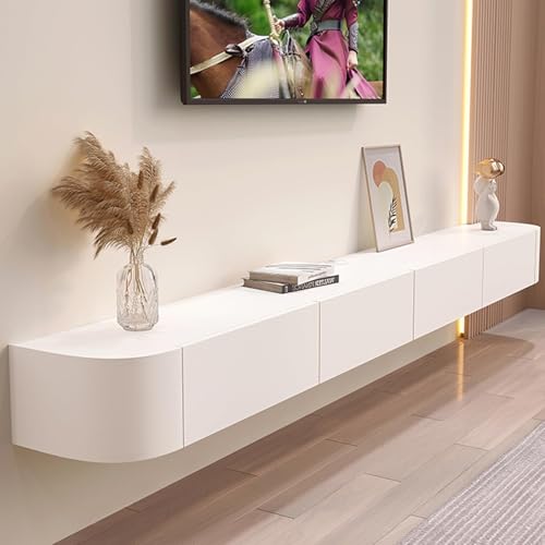Moderner TV-Ständer mit Türen, wandmontierte Medienkonsole, großer Aufbewahrungsschrank für 200-cm-Fernseher – stilvolles weißes Design für Wohnzimmer und Unterhaltungsbereich von Generisch