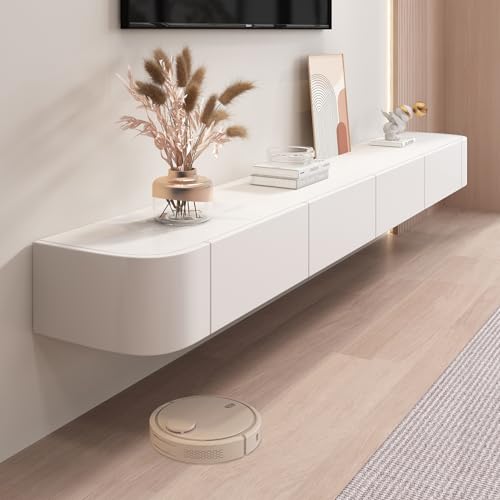 Moderner TV-Ständer zur Wandmontage, Massivholz, mit Stauraum, 240 cm, Multimedia-Konsole für Wohnzimmer und Schlafzimmer, weißes Finish, stilvolles und funktionales Design von Generisch