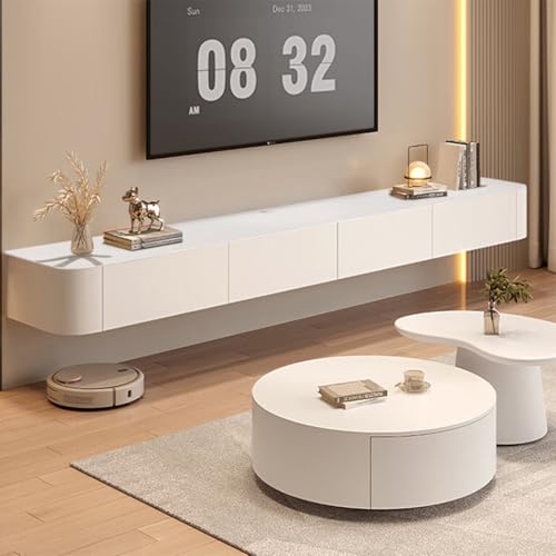Moderner TV-Ständer zur Wandmontage, Multimedia-Unterhaltungskonsole, große 180 cm große Aufbewahrungsbank für Wohnzimmer und Büro (weiß), stilvolles und funktionales Design von Generisch