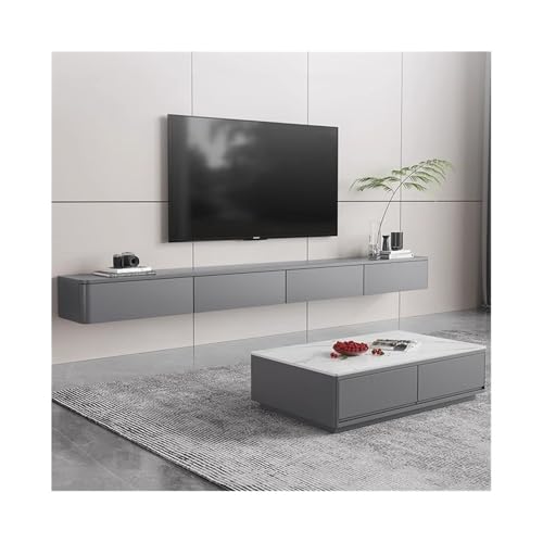 Moderner TV-Ständer zur Wandmontage, schlanke graue Medienkonsole mit Klapptür und Schubladen, platzsparendes Entertainment-Center für Wohnzimmeraufbewahrung (200 x 30 cm) von Generisch
